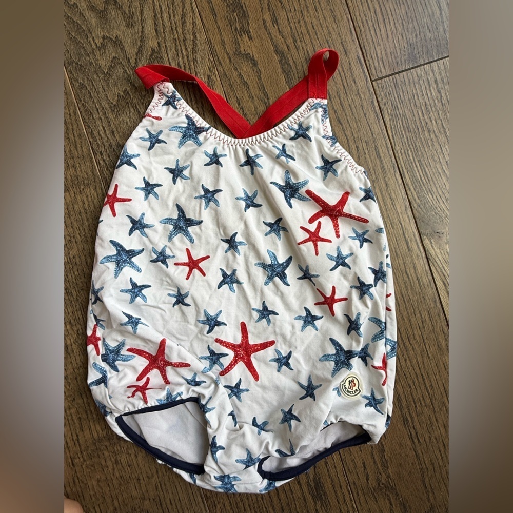 Moncler Red and White Swimwear